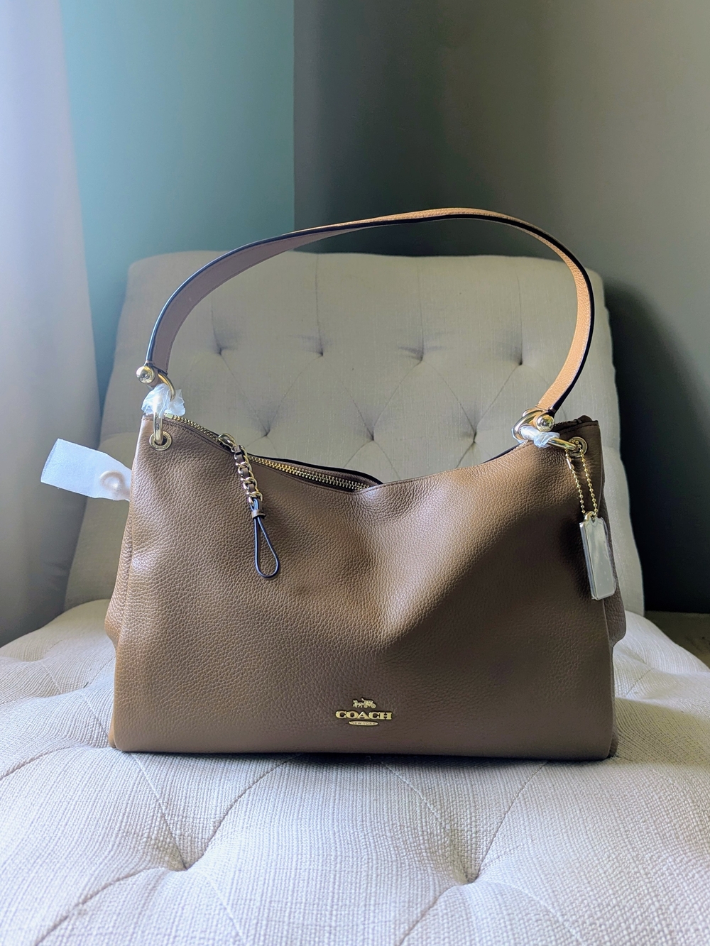 COACH Pebbled Leather Shoulder Bag in Brown